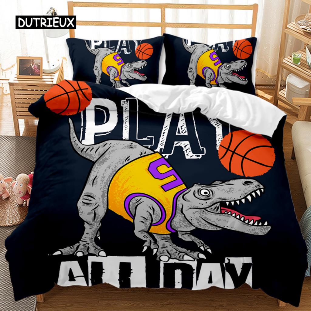 Dinosaur Bedspread Cover Sets Kids' Bed Cover Kit Full Playing Basketball Tyrannosaurus Animal Double Size Queen Dimension King Size Long-lasting