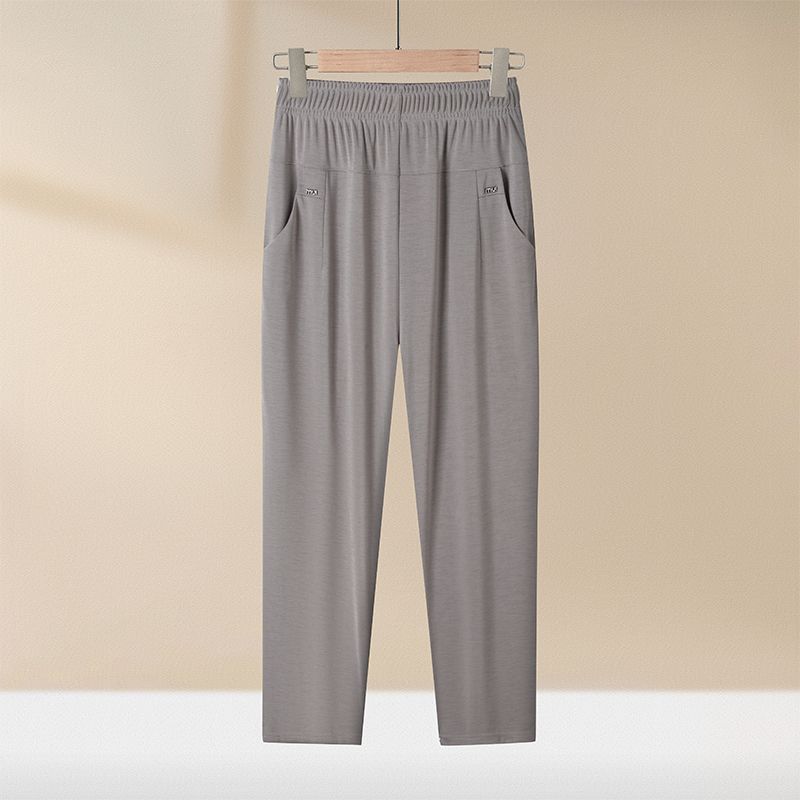 Middle Aged Women's Pants Summer Thin High Waiste Elastic Loose Straight Pants Female Casual Trousers