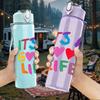 1PC Its A Good Life Colorful Text Print 750ml Color Plastic Sports Water Bottle Leakproof Flip Straw Lid Suitable for Sports Office Home Use