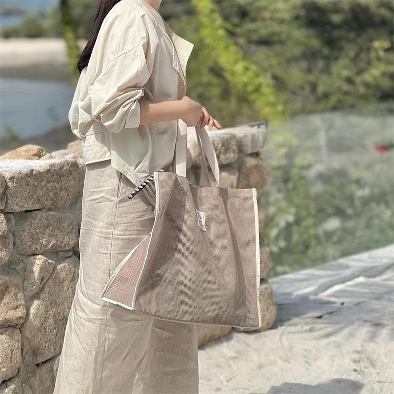 Parent-Child Beach Bag Mesh Portable Multi-Pocket Beach Bag Large Capacity Tote Bag Commuter Shoulder Bag Handbag