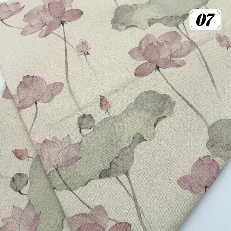 Bomull Linne Tyg Kinesisk Stil Retro Tryckt Klänning Hanfu Sömnad Hantverk DIY Cheongsam Klänning Hanfu Sömnadstyg Kläder Försörjning