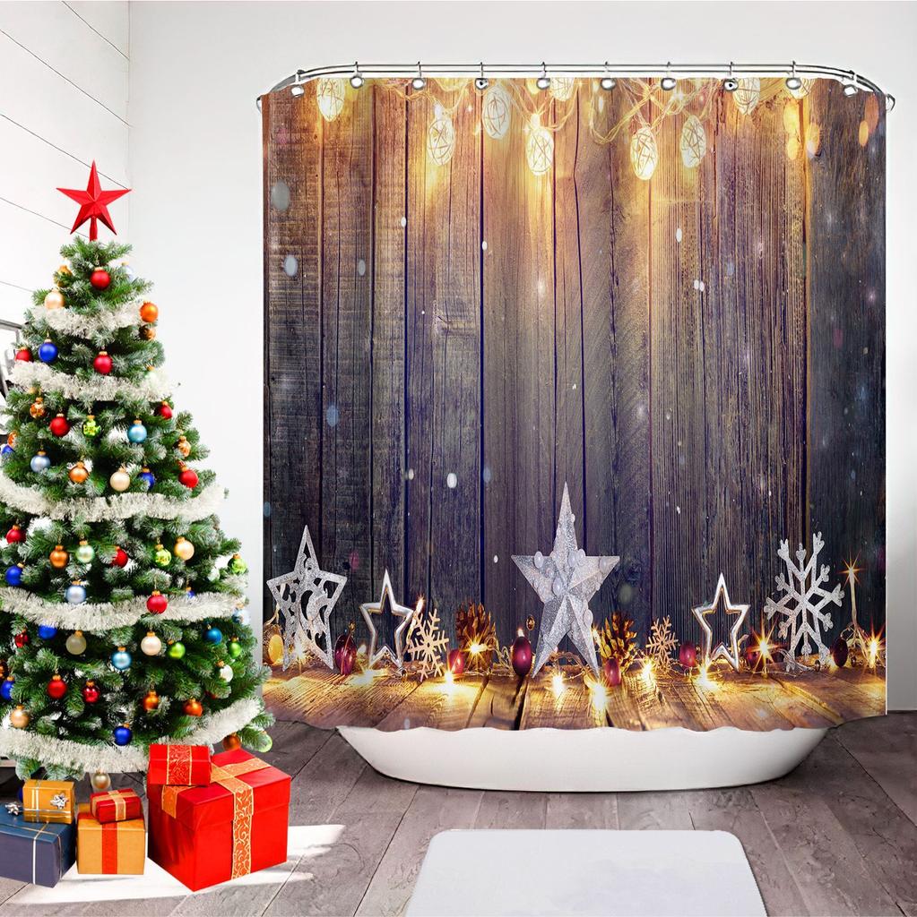GAEChristmas Printed Bathroom Shower Curtain Snowman Santa Claus Waterproof Polyester Curtain Home Decoration Window Christmas