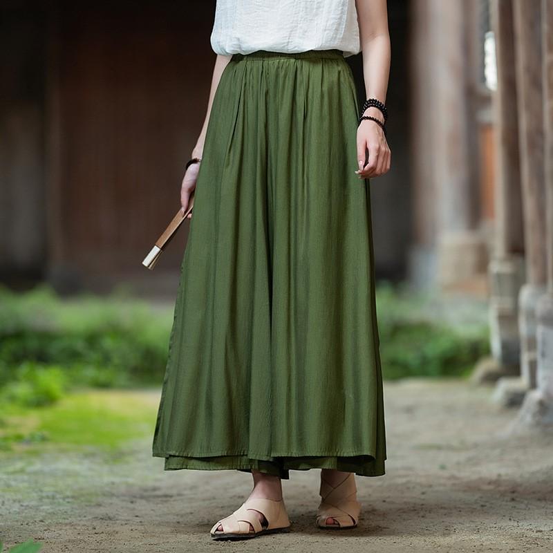 Johnature Damskie Codzienne Jednokolorowe Spodnie Szerokie Nogawki Elastyczny Pas Letnie Spodnie Luźne Spodnie do Kostek