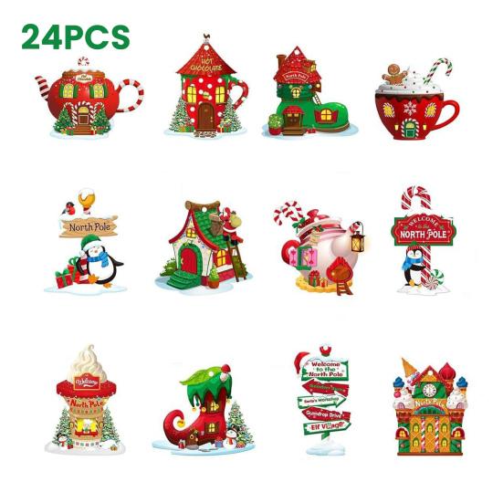 Yousheng 12/24/36Pcs Christmas Wooden Hanging Decoration Farmhouse Rustic Holiday Party Winter Xmas Tree North Pole Hanging Ornament Sign