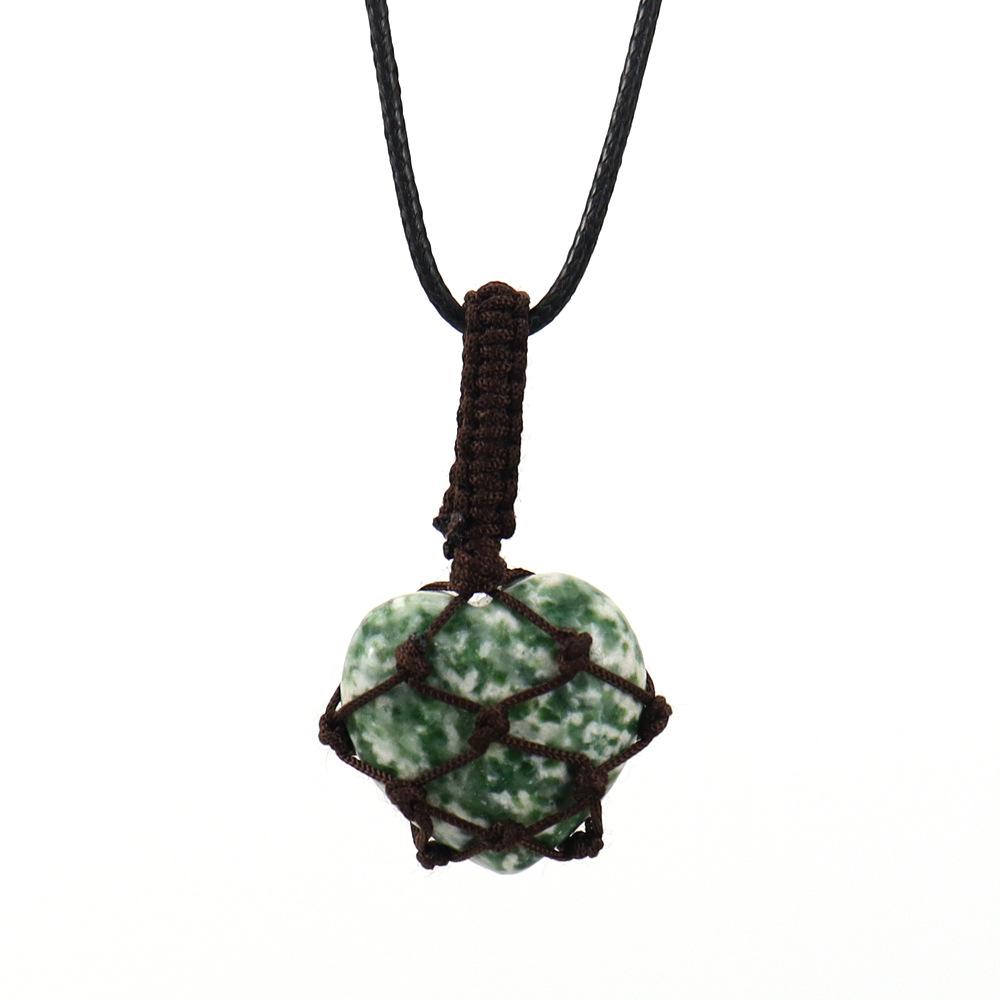 Natural Crystal Tiger Stone Agate Heart-Shaped Love Hand-Woven Mesh Pocket Pendant Necklace N704