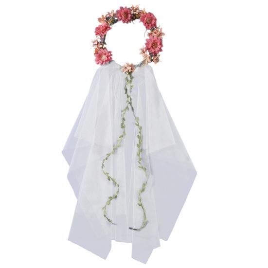 Bridal Veil Lightweight Breathable White Tulle Headband with Bows Flowers Decor Children Versatile Party Headwear Hair Accessory