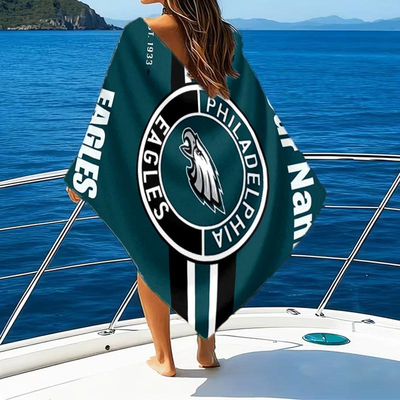 1pc Fashion Cool Eagle Logo2 Beach Towel with Custom Name, Beach/Swimming/Bath/Picnic/Camping Towel, Suitable for Seaside Beaches