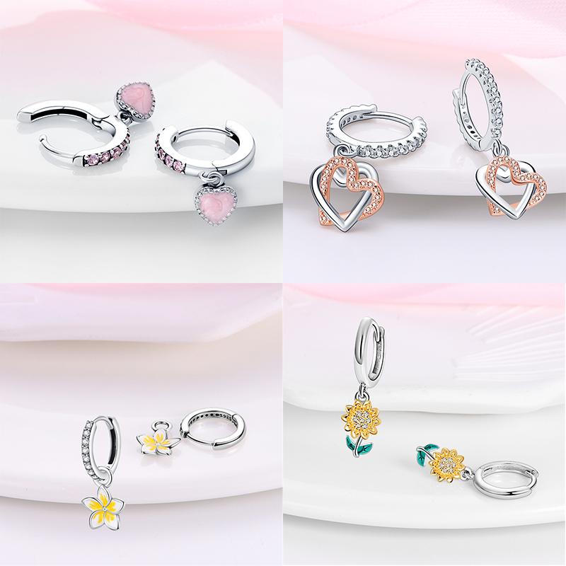 Damen Kupfer Ohrringe Rosa Liebe Sterne Muschel Süße Blume Süß Romantisch Date Party Hochzeit Exquisiter Schmuck Geschenke