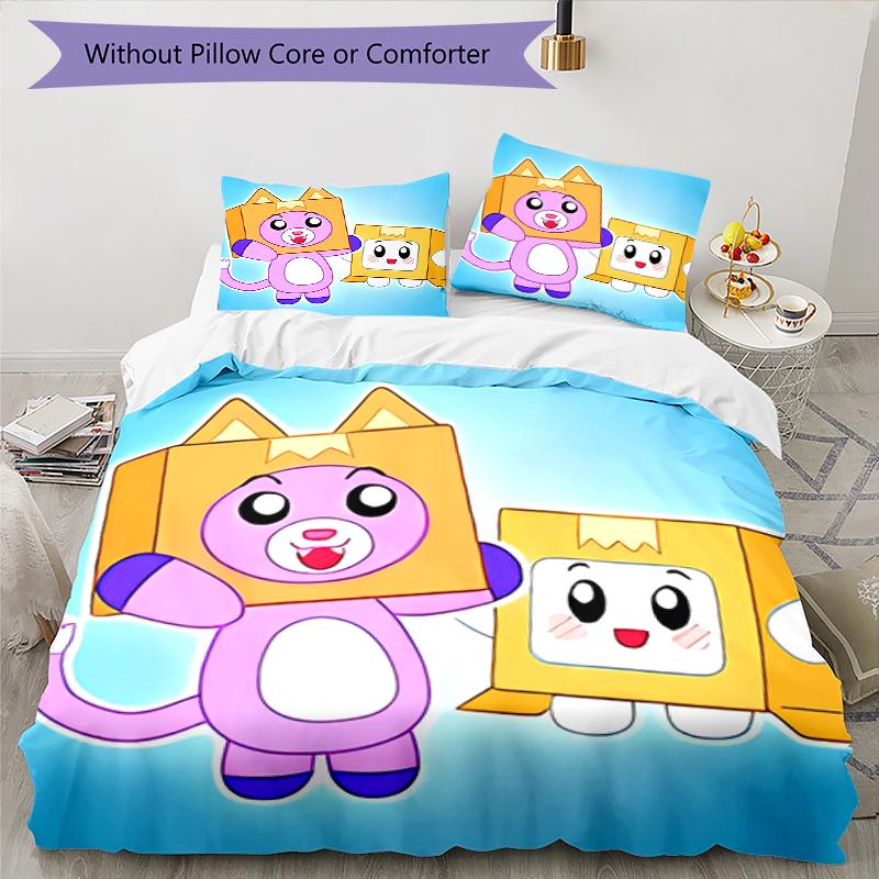 3pcs Lankybox Foxy and Rocky1 Pattern Bedding Set Duvet Cover Set Includes Duvet Cover &pillowcases, Perfect All Season Bedroom Decoration & Gift