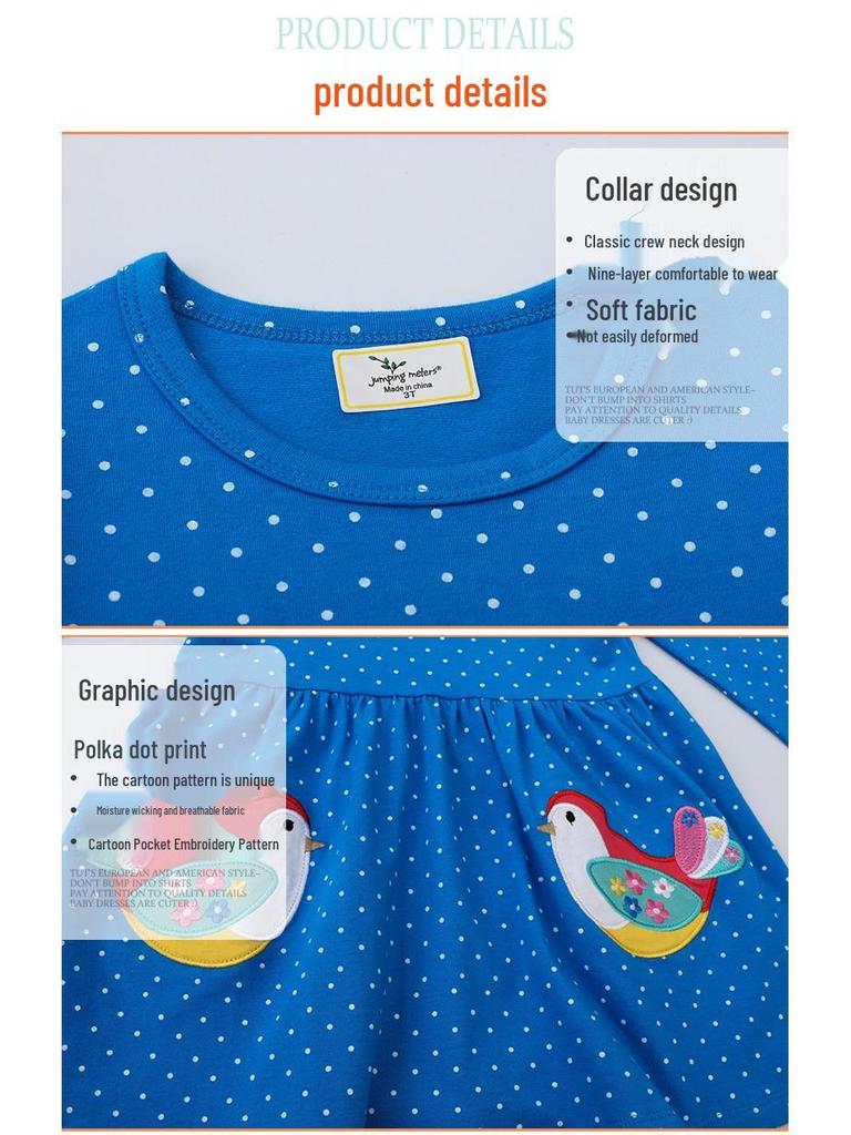 European & American Autumn Long Sleeve Girls' Embroidered Sweatshirt Dress - Cute Children's Skirt