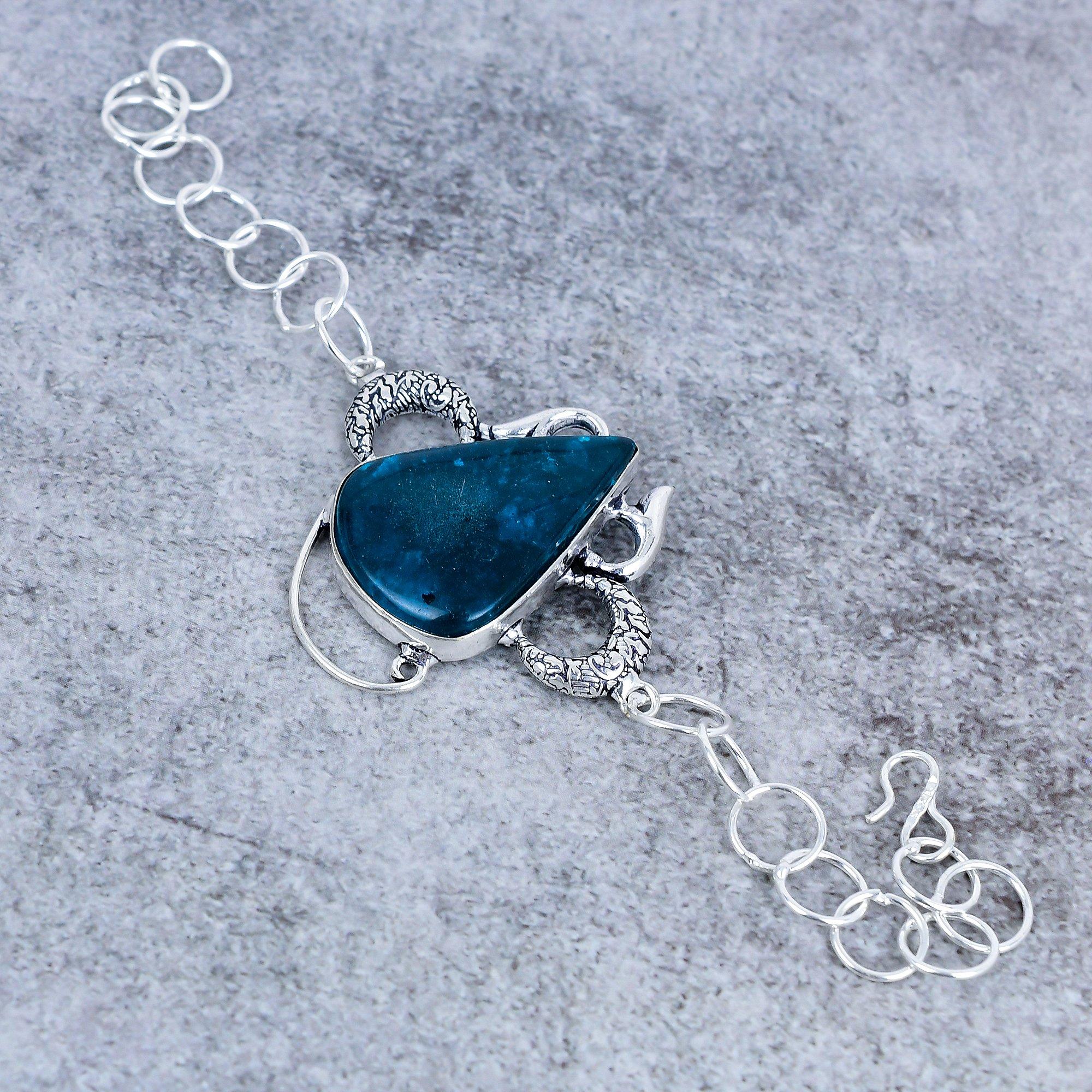 

Neon Blue Apatite Gemstone Handmade 925 Sterling Silver Bracelet 7-8 M-2725