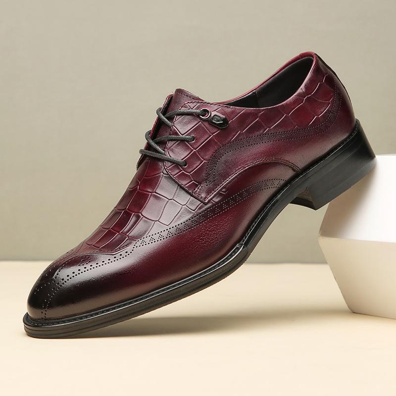 

First layer cowhide 2025 new British leather hand-carved Brock leather shoes men s business dress derby shoes 43 тёмно-рыжий