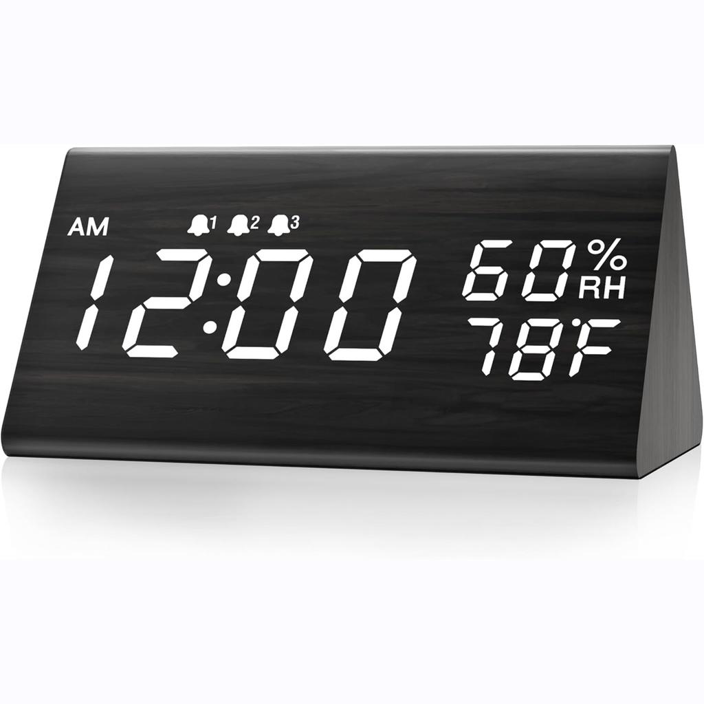 Electronic Alarm Clock LED Digital Clock Bedside Small Alarm Clock Voice-controlled Luminous Electronic Clock Wooden Clock