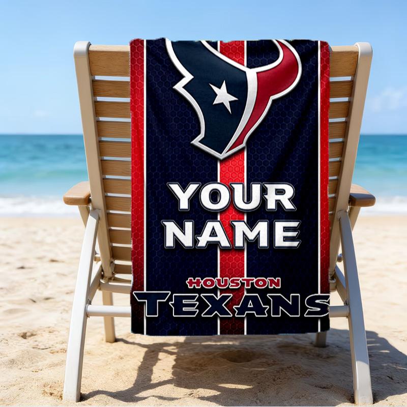 Custom Name Beach Towel Houston-Texans Artwork Beach Towel, Soft Microfiber, Gift for Her/Him, Birthday, for Pool, Beach, Travel, Fan Gifts