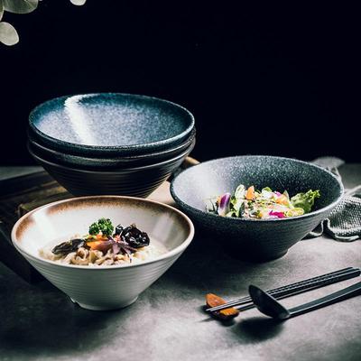 Japonská keramická miska na ramen Dòulì – Retro hrubá keramika, Prémiová, Velký design s široce otevřeným ústím ve tvaru trumpety, Ideální pro domácí nádobí