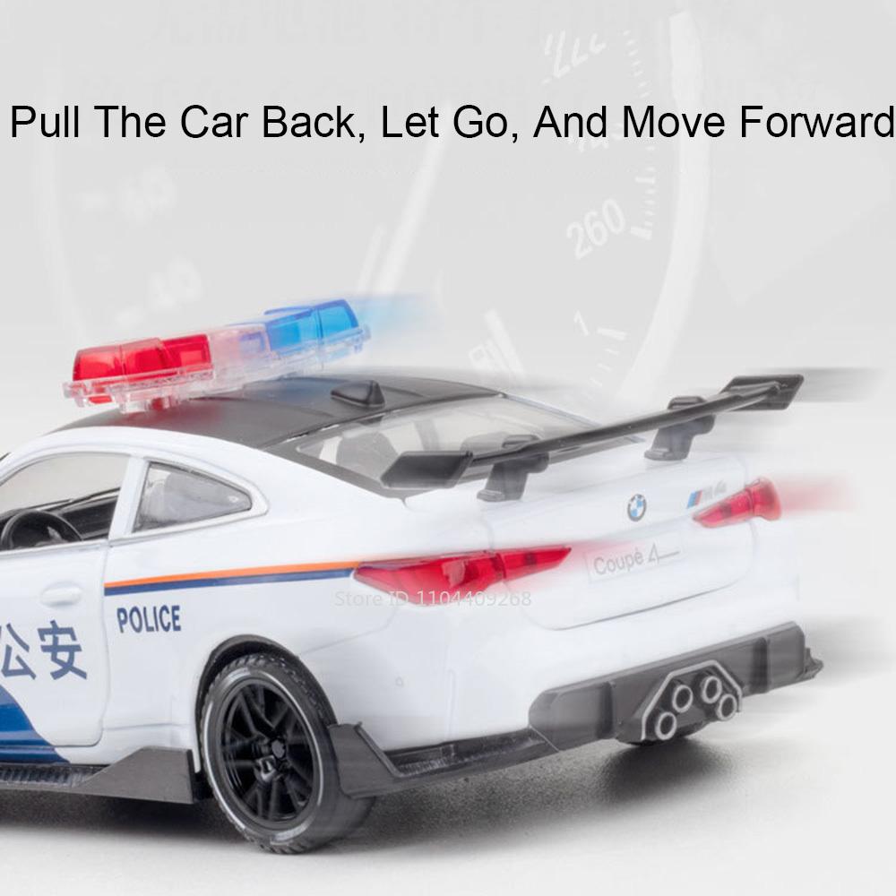 1:32 Scale M4 M8 Police Car Toy Model Sound Light Pull Back 4 Doors Opened 110 Swat Vehicle Alloy Diecast Models Birthday Gifts