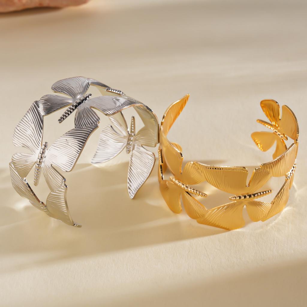 DIEZI Vintage Hip Hop Metal Butterfly Cuff Bangles Punk Gold Color Geometric Wide Bracelets Bangles For Women Men Jewelry