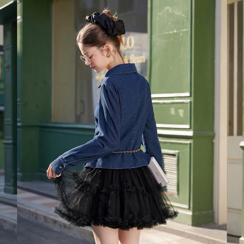 Women's Asymmetrical Ruffle Denim Blouse