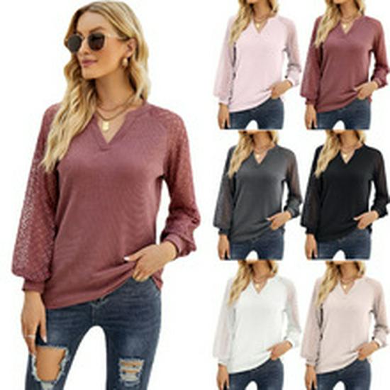 European & American Women's Solid Color Round Neck Pocket Shoulder-Split Short Sleeve T-Shirt