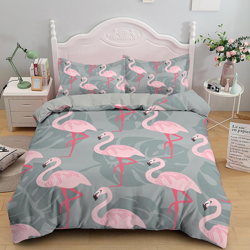 3D Flamingo Printed Bedding Set King Queen Size Cartoon Pink Animals Duvet Cover With Pillowcases 2/3pcs Polyester Quilt Cover