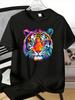Colorful Pop Art Tiger Head Graphic Print Unisexs Crew Neck Short Sleeve Casual Basic Summer Daily Soft Comfort Fit Wear Tee Shirt