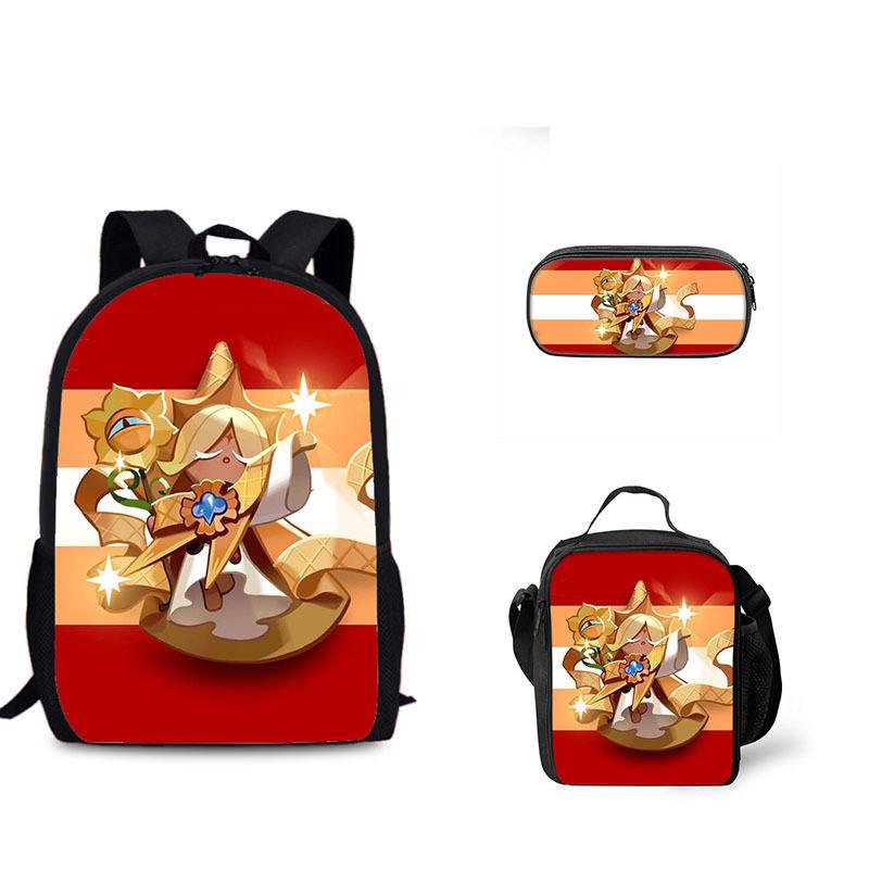Biscuit Game Student Backpack Three Piece Set Shadow Milk Cookie Peripheral Children's Backpack Meal Bag Pencil Case Set