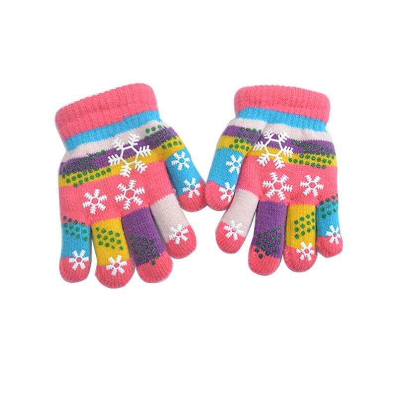 Mary Children's Gloves, Five-finger Baby Autumn and Winter Colored Snowflakes, Six-color Students and Children Double-layer Thickened Warm