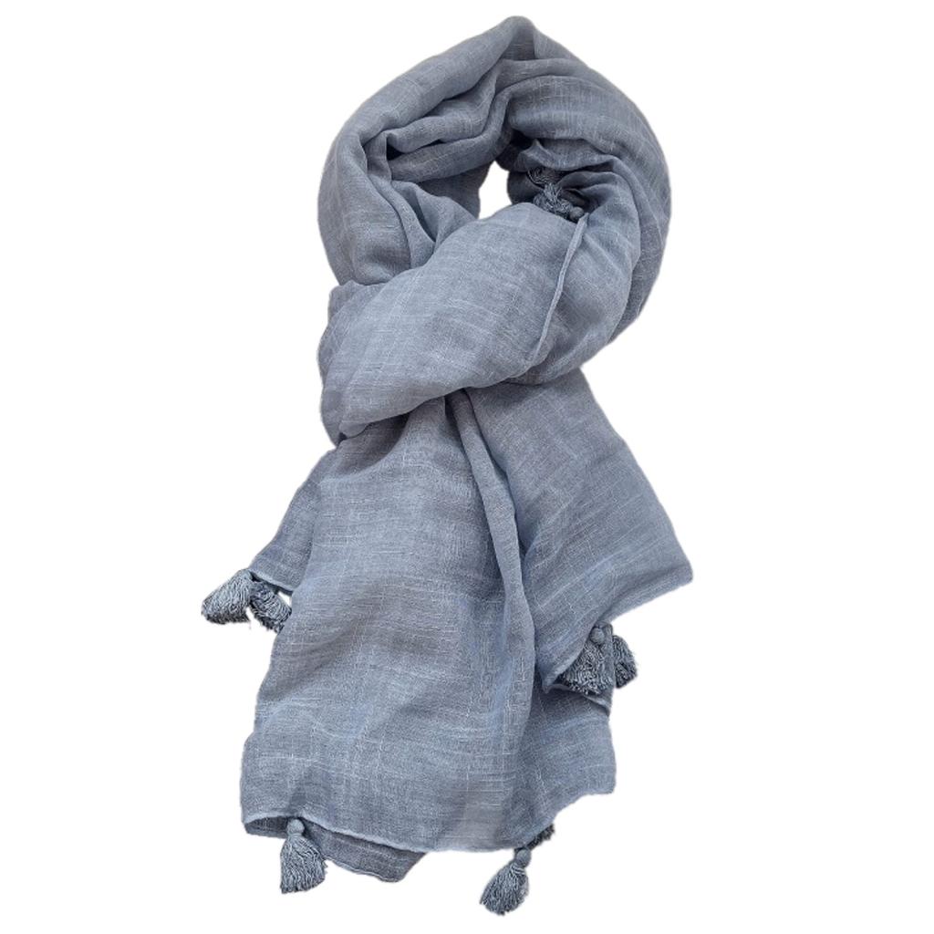 Dusty Blue - Scarf with Fringes 180X90 , Cotton with Polyester