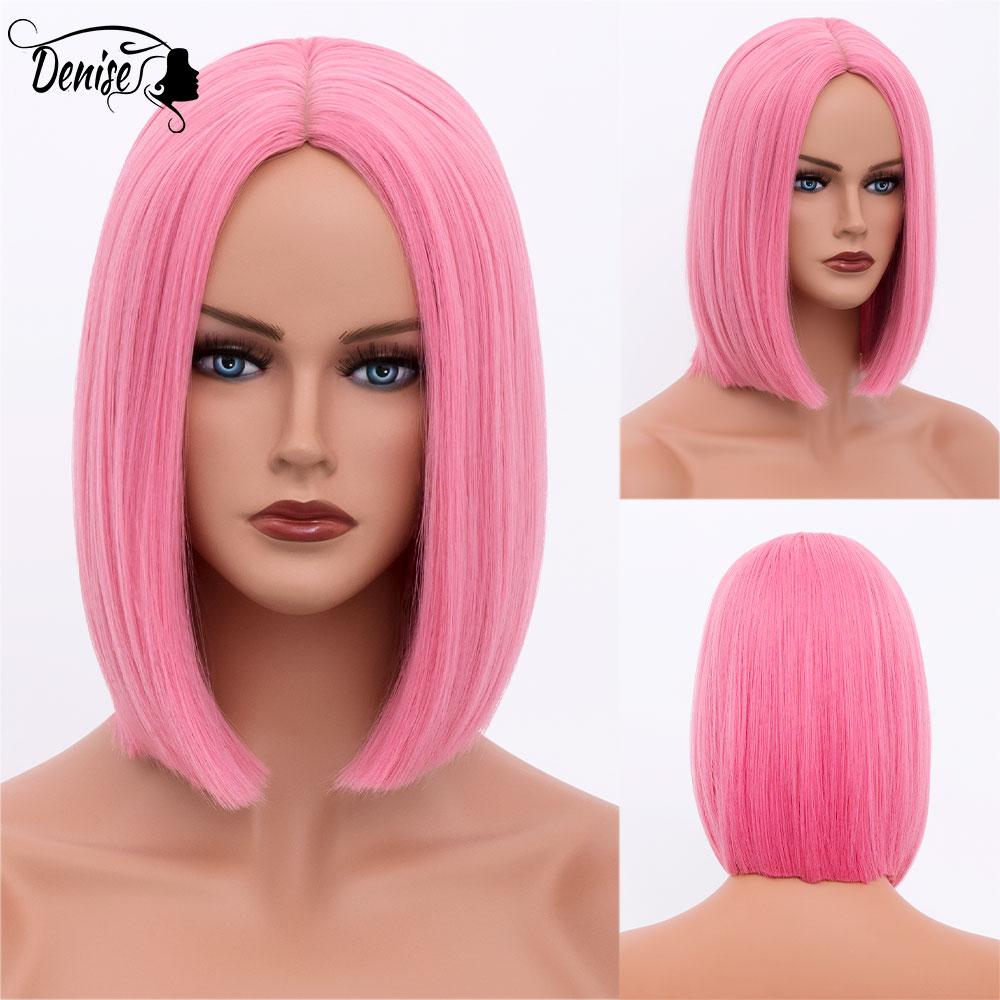 Bob Wig Straight Short Black To Blue Ombre Daily Synthetic Wigs For Women With Bangs Nutural  Heat Resistant Fiber Cosplay Hair