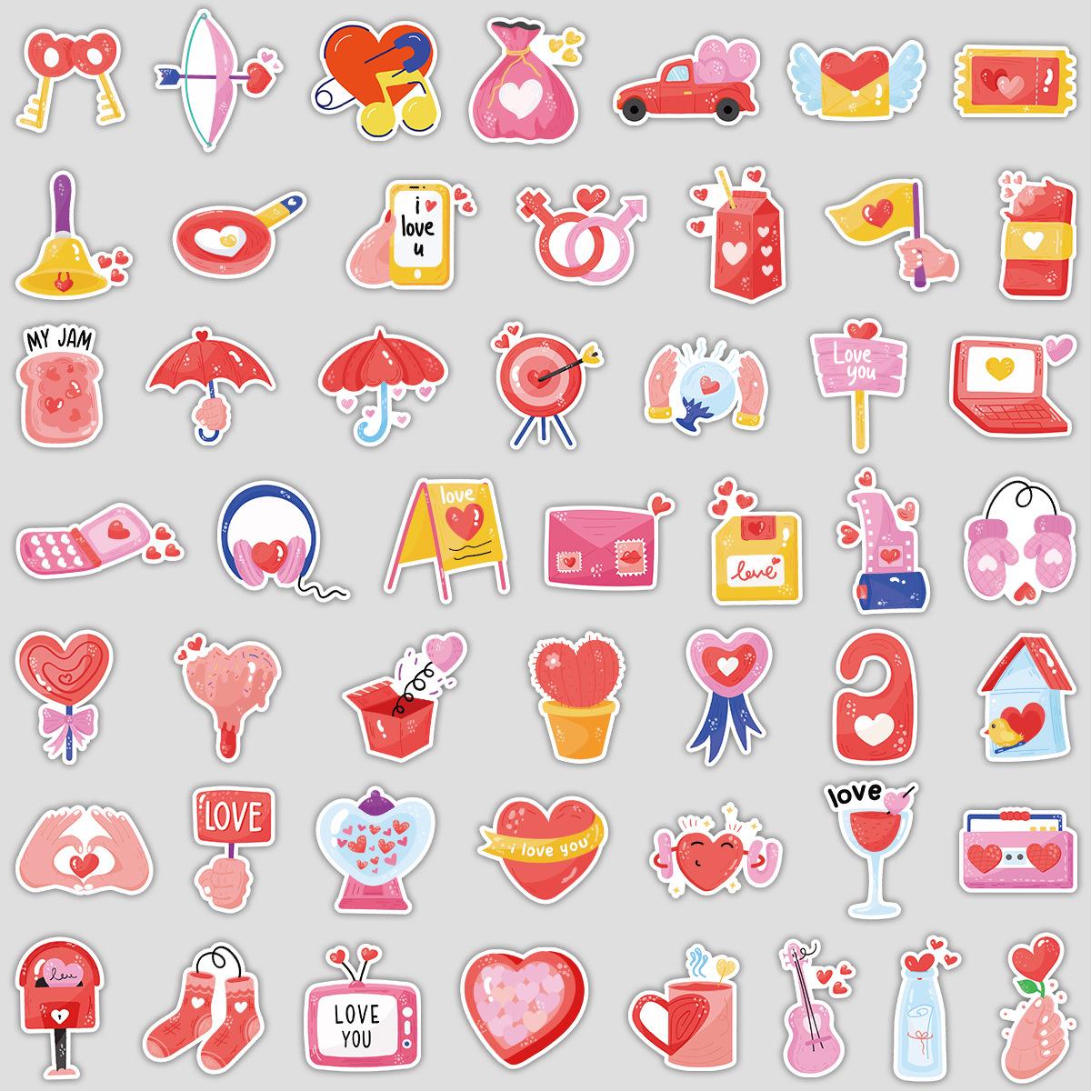 

50 Cartoon Heart-shaped Doodle Stickers for Mobile Phones and Computers, Waterproof Decorative Stickers, Creative DIY Stationery Stickers