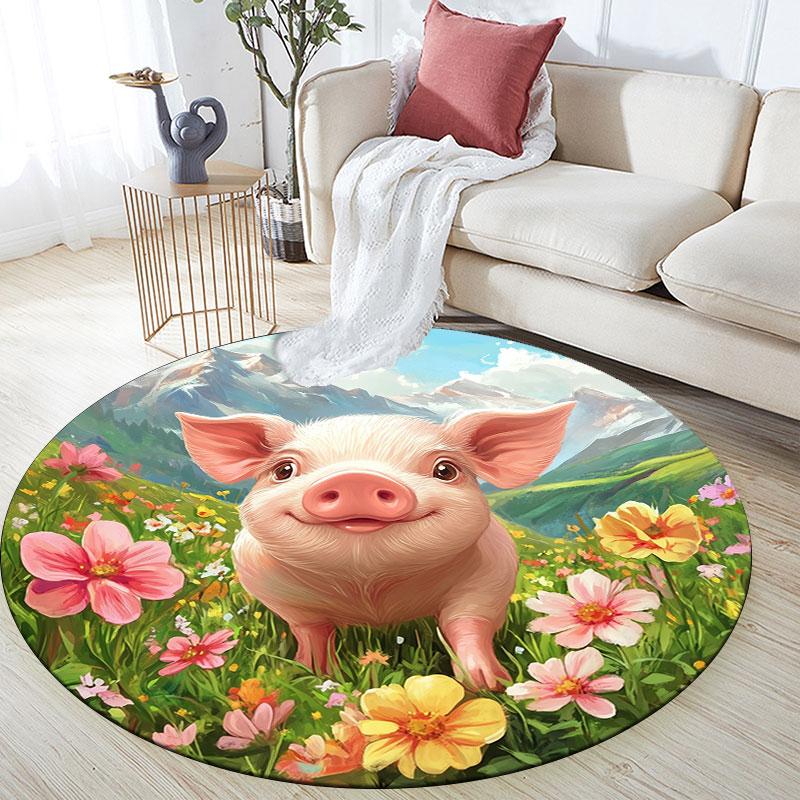 Pig Pattern Round rug,Carpet Rug for Living Room Bedroom Playroom ,Non-slip Floor Mat,Holiday Gifts and Birthday Gifts.