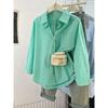 Einfarbige Langarm-Damenbluse mit Tasche Lockerer Knopfleiste Casual Bluse Frau Frühling Sommer All-Match Hemd Top