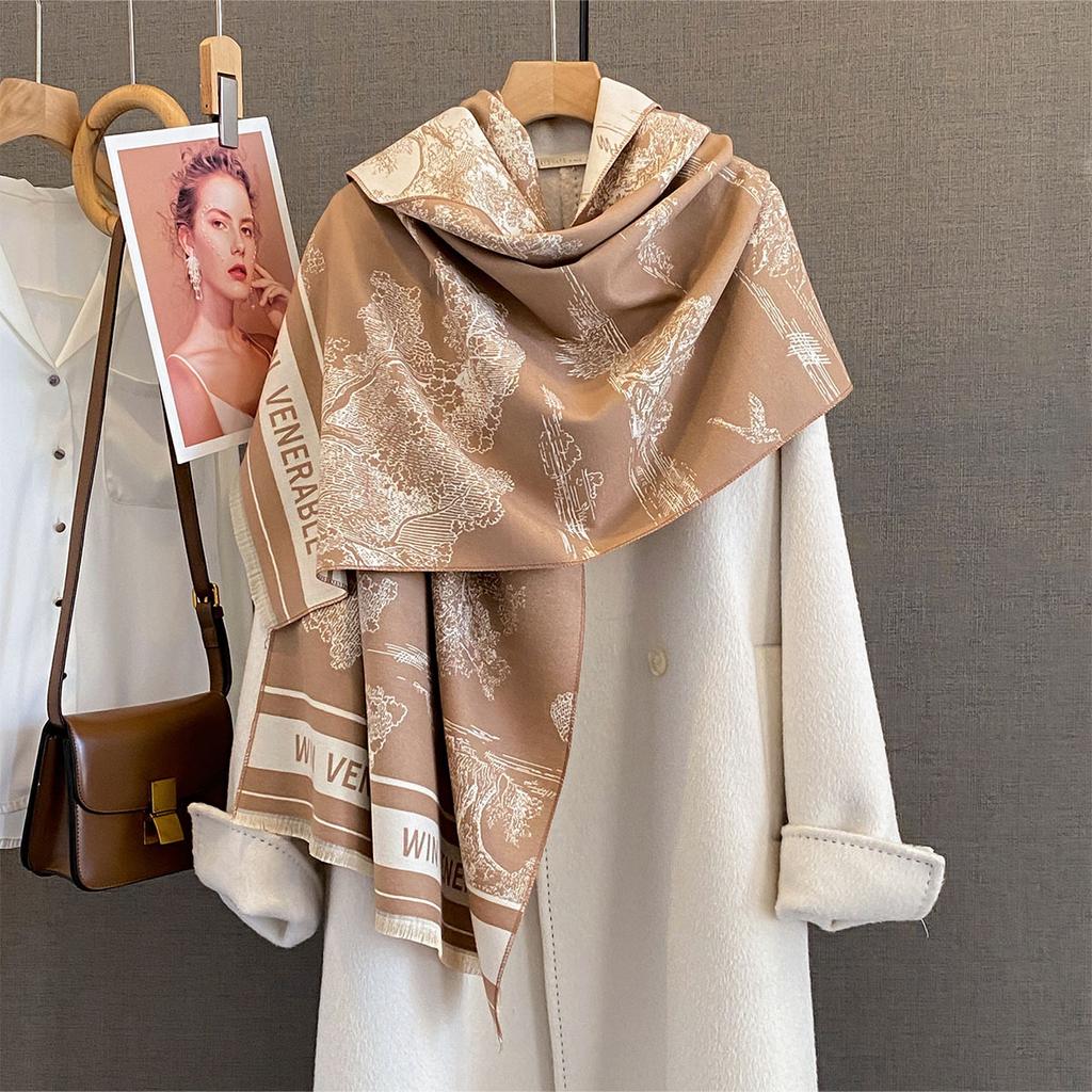 Thick Winter Poncho Women Scarf Luxury Floral Warm Shawl and Wrap Imitation Cashmere Pashmina Blacnket Design Bufanda Echarpe