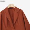 ZANZEA Women Casual Turn Down Collar Long Sleeve Thin Cardigan Blazer