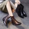 Genuine Leather Mid Heeled Short Boots Fashionable Pointed Toe Thick Heel Women's Shoes