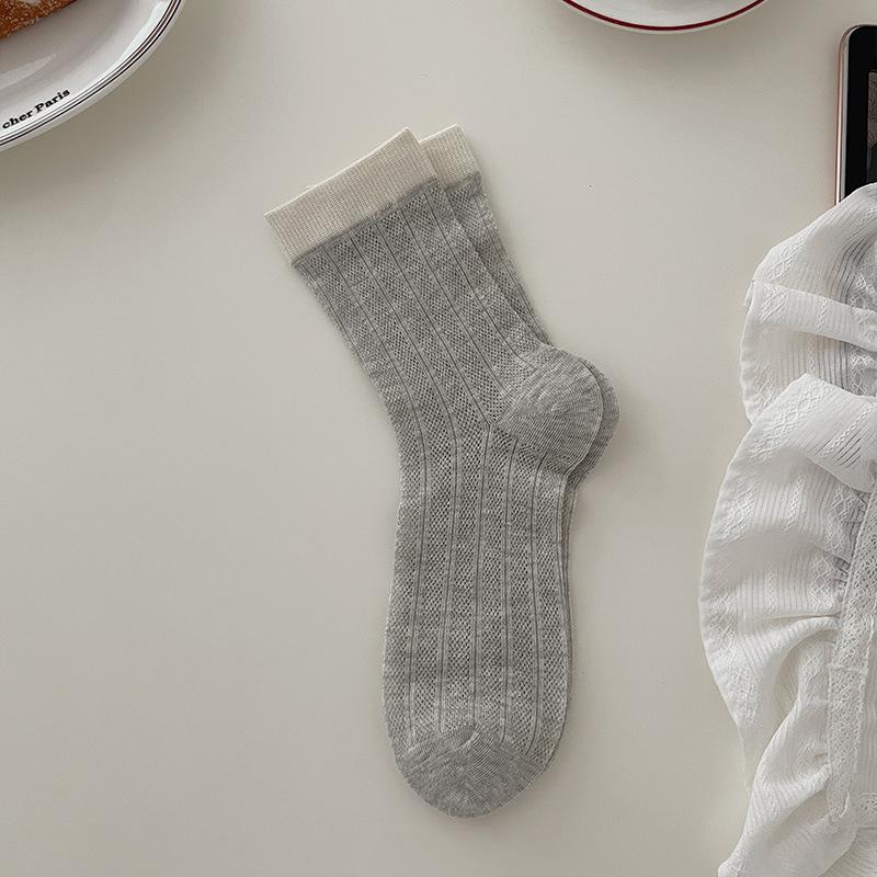 Female Summer Thin Style All Build Mesh Hollow Out Breathable Collar Color Without Bone In The Tube Pile Pile Cotton Socks