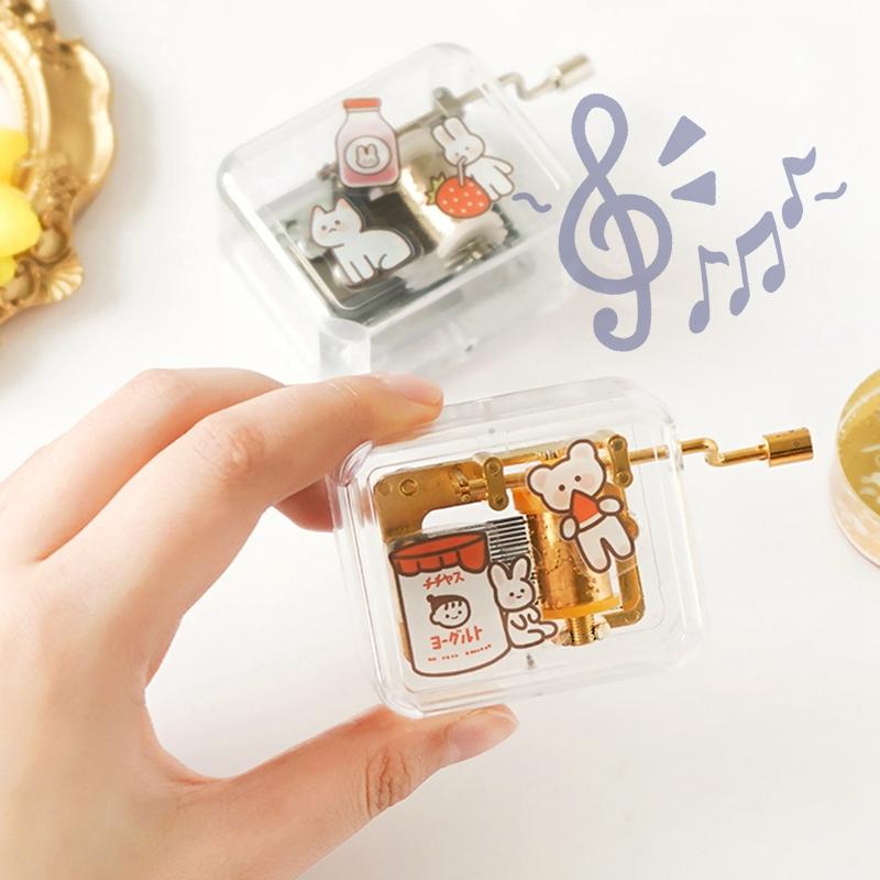 1pc Mini Creative Acrylic Music Box Hand Windup Metal Movement Octave Box Transparent Birthday Valentine's Day New Year Gift