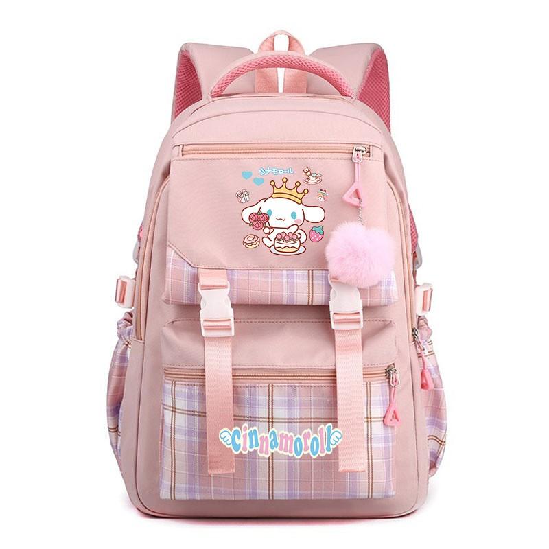 Cinnamoroll Kids School Backpack Boys Girls Large Capacity 20-35L Nylon Dual Strap Bag With Arc Shoulder Straps