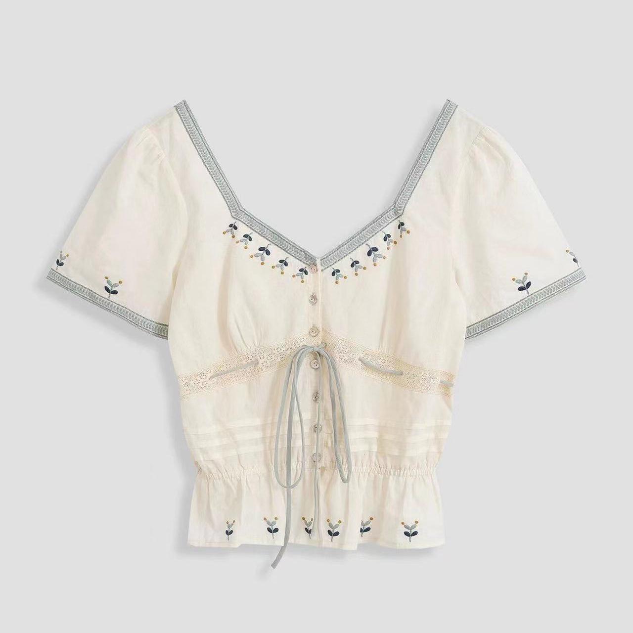 

French Vacation Style White Tie-Up Short Sleeve Retro Dress for Women - Summer Casual Medium