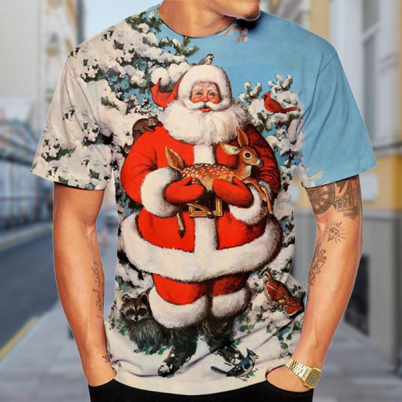 Новая летняя мужская модная футболка с милым принтом Санта-Клауса, мужская футболка, топ 8XL светло-синий