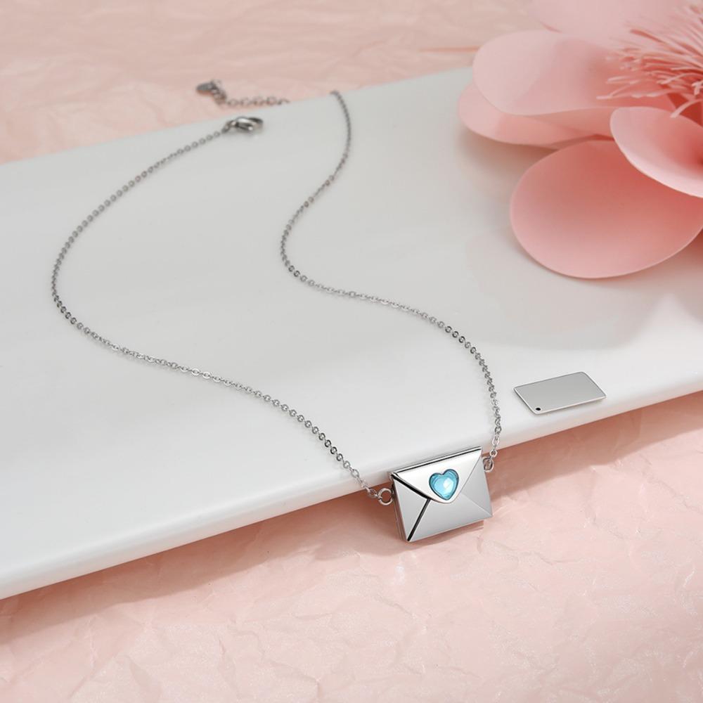 Openable Pendant Sweater Chain Rhinestone Lovers Choker Fashion Envelope Necklace  Gift