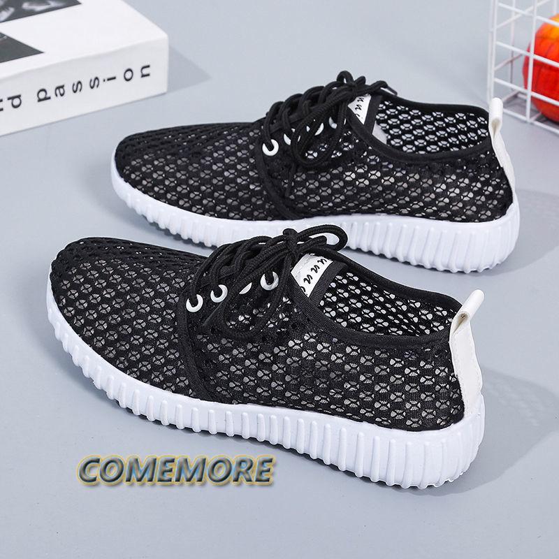 Women's Summer Footwear Casual Sneakers Mesh Running Sports Shoes Hollow Out Casual Lightweight White Lace-up Tennis Female 2024