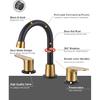 2 Handle 3 Holes Widespread Bathroom Faucet, Bathroom Sink Faucet with Copper Pop Up Drain, Black & Gold Lavatory Faucet Swivel Spout with Drain