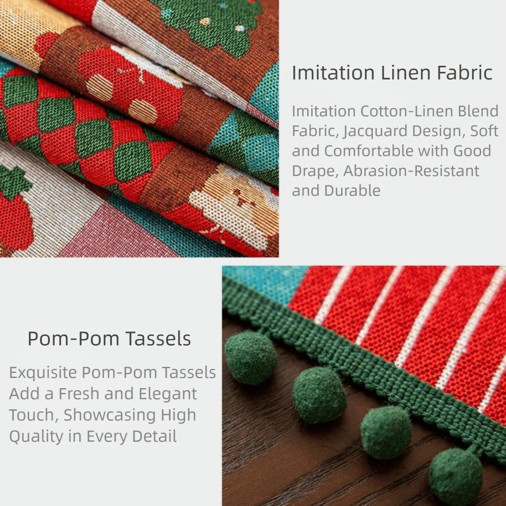 Polyester Christmas Table Runner Cartoon Pattern Snowflake Pattern Table Flag Multi-Color Tassel Santa Claus Pattern