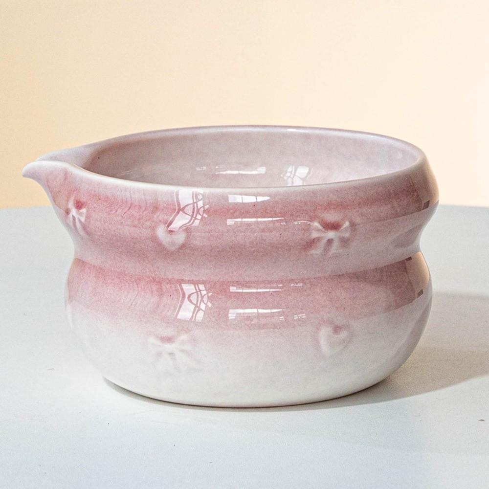 New Ceramic Matcha Bowl Gradient Color with Pouring Spout Matcha Whisk Holder Bowknot Reusable Matcha Making Kit Tea Lovers
