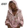 Windproof Neck Protection Top Women Tops 3D Flower Decor Hooded Zipper Sweatshirt Long Autumn Winter Warm Sleeve Loose Fit Casual Sporty Outerwear