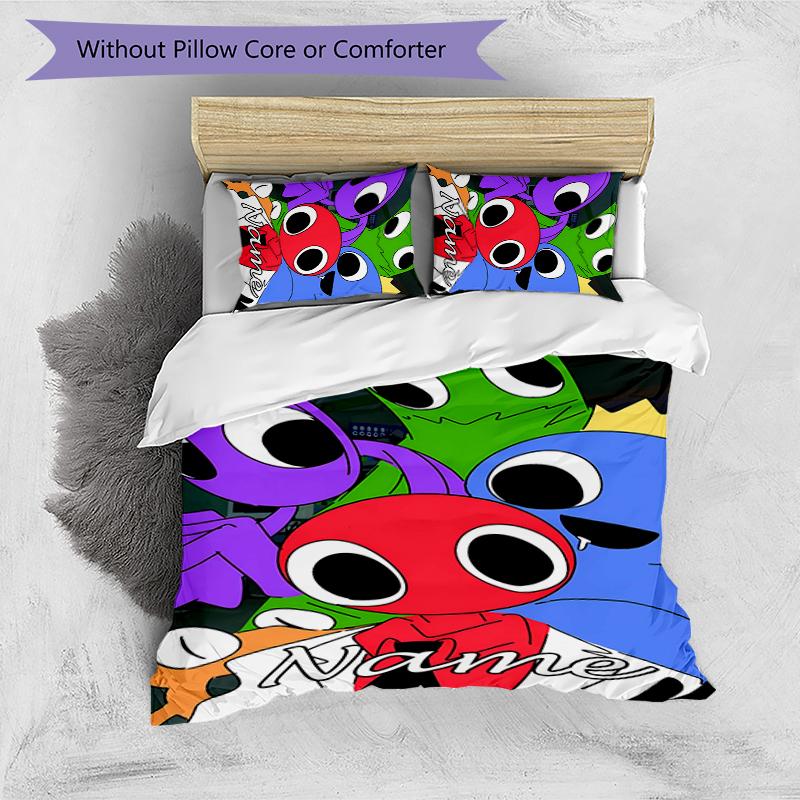 3pcs Custom Name Rainbow Friends Bedding Set Duvet Cover Closure Includes 1 Duvet Cover & 2 Pillowcases for All Seasons Bedroom Decor