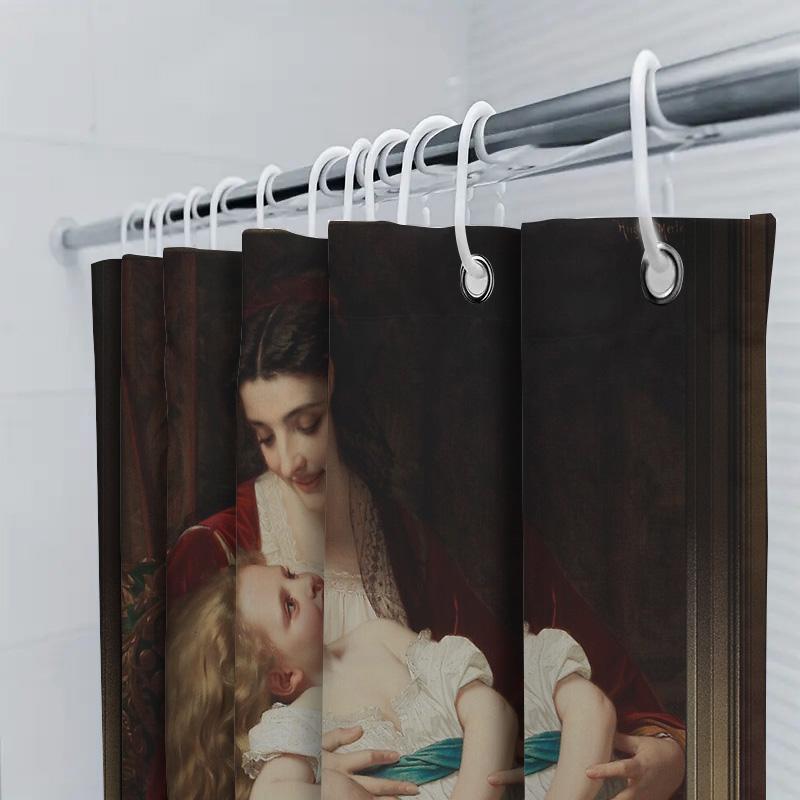 Vintage Mutter und Kind Porträt Duschvorhang Viktorianische Art Deco Ästhetik Badezimmer Dekor Bauernhaus Wandteppich Wandbehang