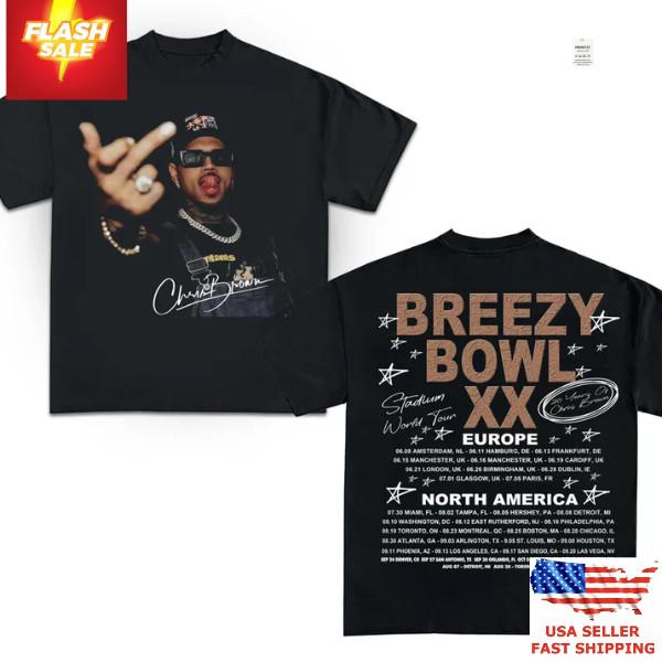

Chris Brown Breezy Bowl XX Tour 2025 Shirt Limited Edition Middle Finger Tee Unisex T-Shirt XXL