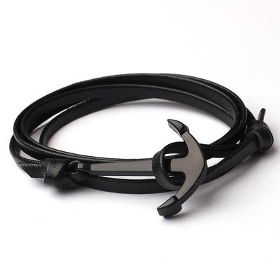 High-End Herren Lederarmband: Geflochtenes Seil mit Legierungs-Fischhaken-Anker